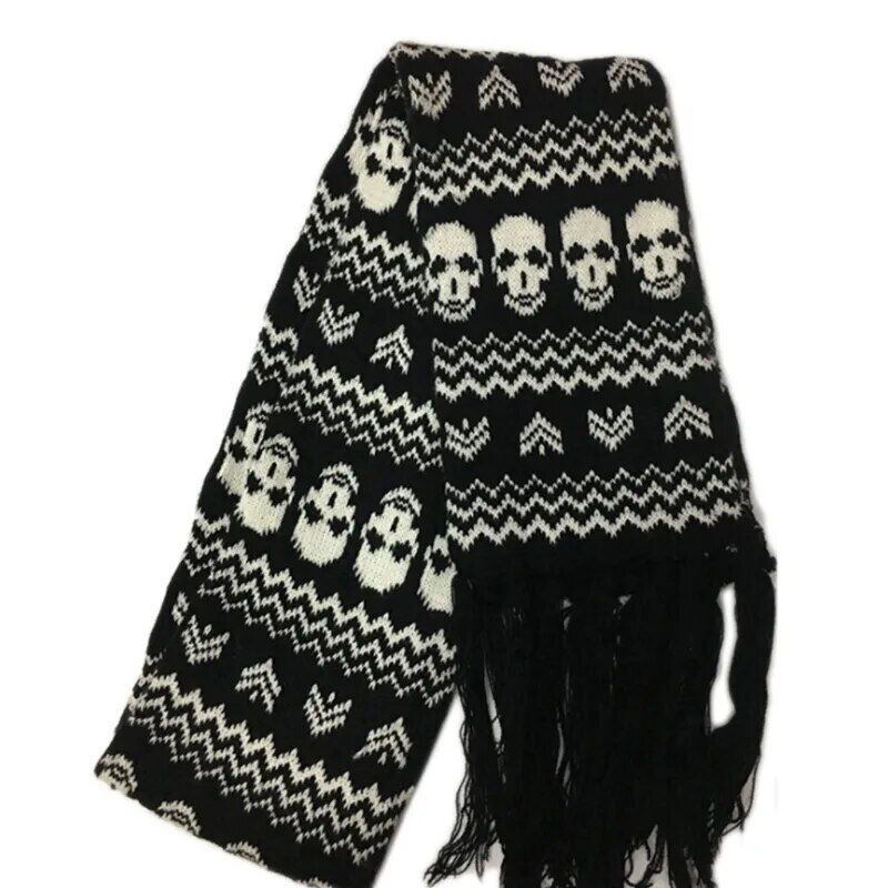 Crossbones Unisex Skull Scarf Scarves With Fringes Skeleton Knitted Winter Scarf
