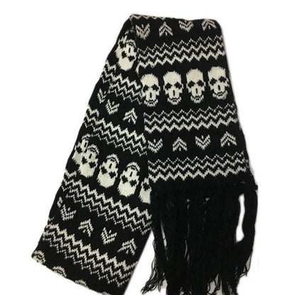 Crossbones Unisex Skull Scarf Scarves With Fringes Skeleton Knitted Winter Scarf