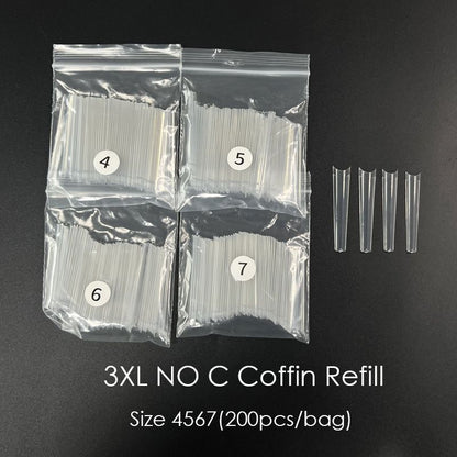 False Nail Art Tip ABS Refill Bag Curve XXL Coffin Square French Manicure 200Pcs