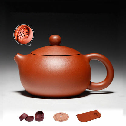 Real Yixing Zisha Tea Pot+Tea Cups Handmade Pot Marked 200ml Xishi Pot Holes