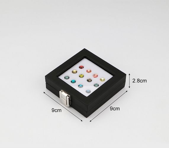 Jewelry Display Box Black Patent Leather Buckle Treasure Gem Diamond Ring Holder