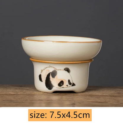 Ru Kiln Ceramic Fair Cup Tea Strainer Hand-painted Panda Tea Caddy