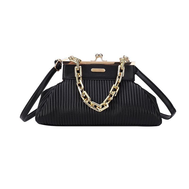 Elegant Clutch Shoulder Bag Chain Handle Handbag Pleated Shoulder Bag 18*31*11CM