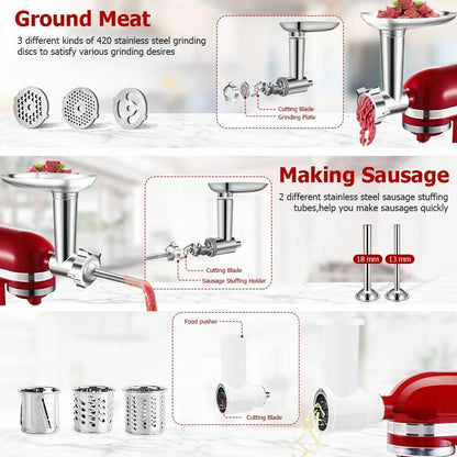 Food Grinder Attachment Slicer Shredder Meat Stuffer Kitchen Stand Mixer Alloy