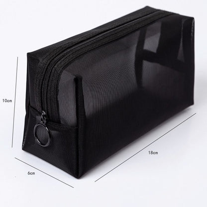 1pc Cosmetic Bag Transparent Mesh Zipper Organizer Small/BigBlack Toiletry Bags