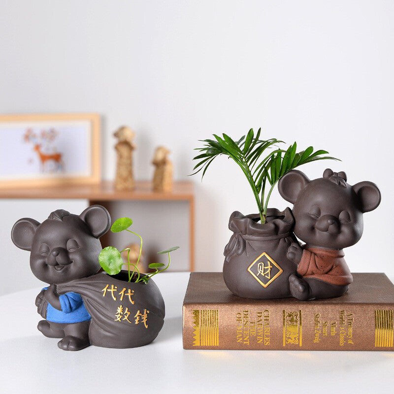 Table Decoration Creative Tea Pet Yixing Zisha Purple Clay Pen Holder Small Vase