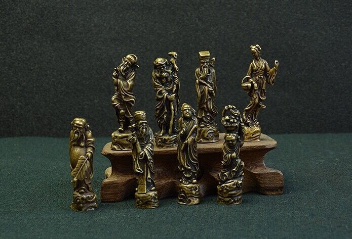 8pc Chinese Old Eight Immortals Statue Brass Copper Handmade Decoration