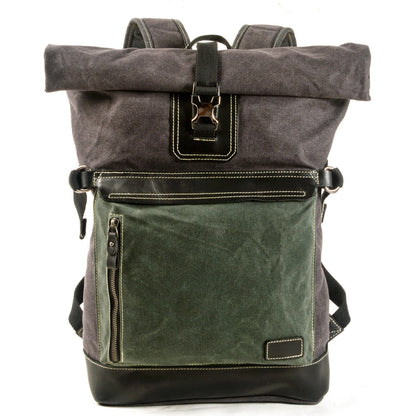Retro Canvas Backpack Large-capacity Travel Bag Computer Bag Stitching Leather