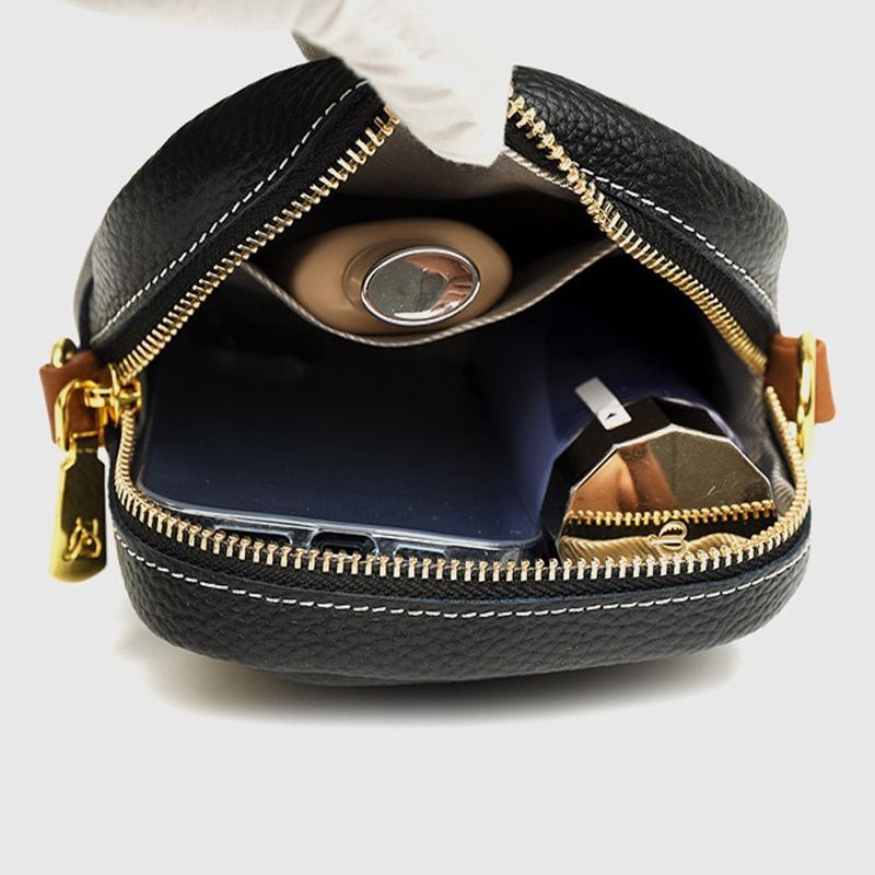 Fashion Messenger Handbag Genuine Leather Tote Shoulder Bags Black 15.5*19*7 CM