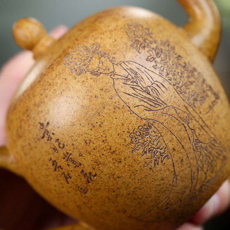 Handmade Tea Pot 9 Infuser Holes Real Yixing Zisha Duan Clay Marked Beauty Carve