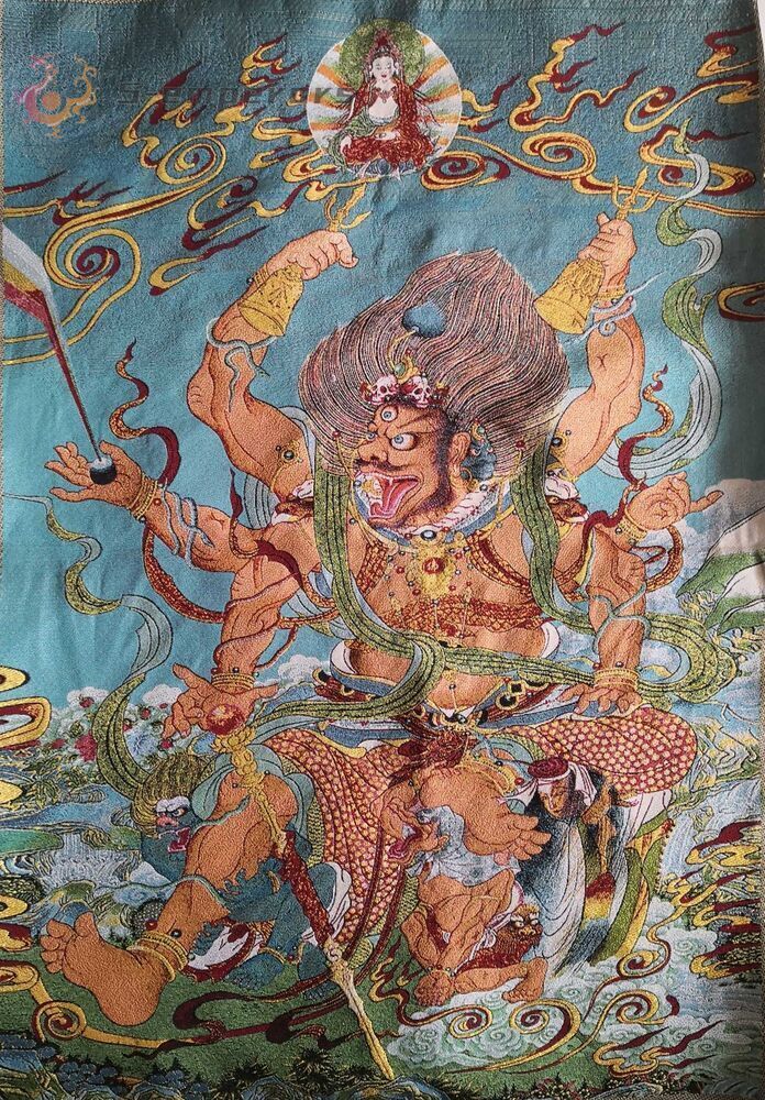 36"Tibet Tibetan Cloth Silk Buddhism Mahakala Wrathful Deity TangkaThangka Mural
