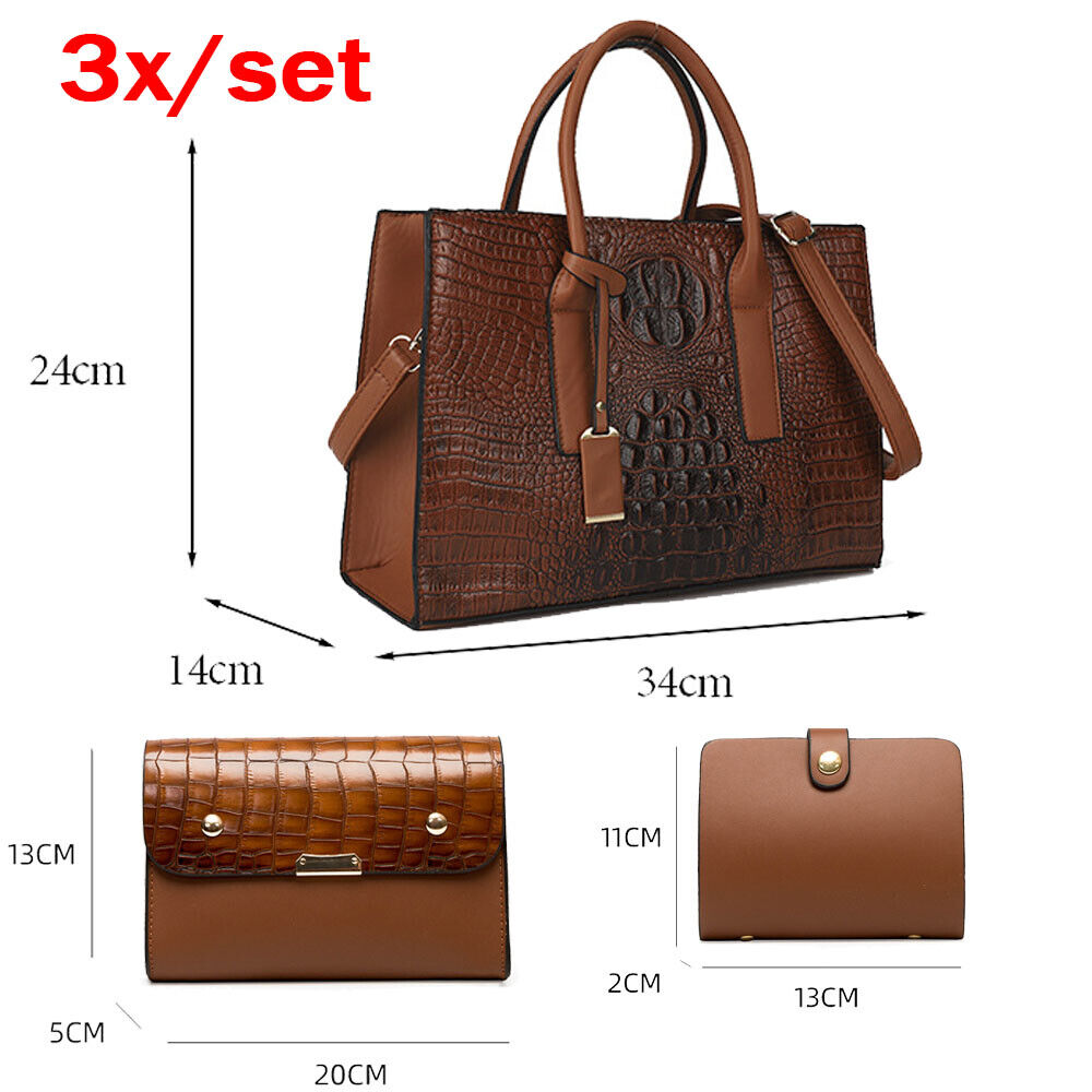 3x Women's Bag Trend Crocodile Tote Handbag Large Shoulder Crossbody Wallet Bag
