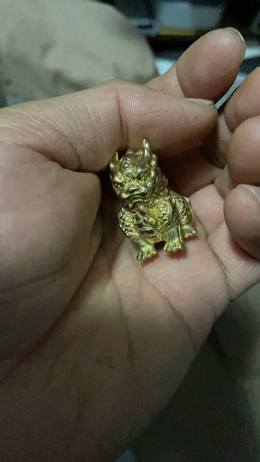 Brass Kylin Statue Desktop Ornament Study Paperweight Tea Pet Wenwan Hand Piece