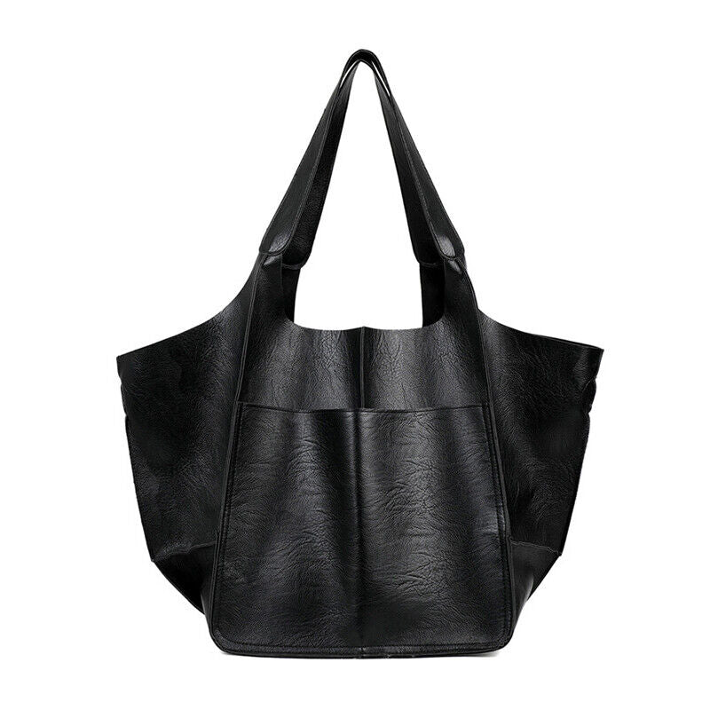 Women Large Capacity Soft Leather Casual Tote Shoulder Bag Retro Shopper Handb