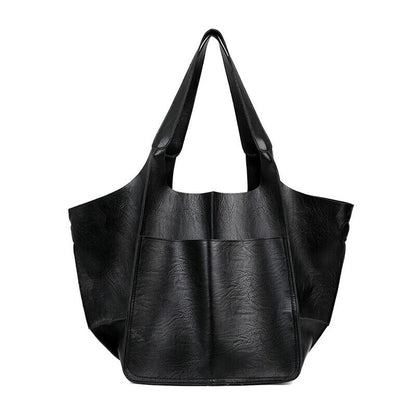Women Large Capacity Soft Leather Casual Tote Shoulder Bag Retro Shopper Handb