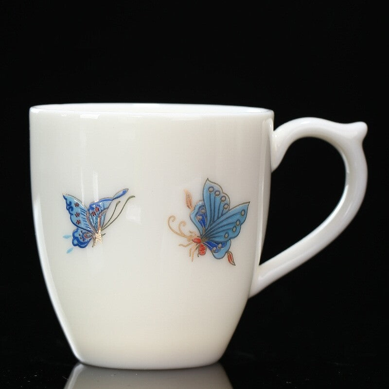 On Sales Porcelain Teacup With Handle Chinese Office Cup Ceramic Butterfly 100ml