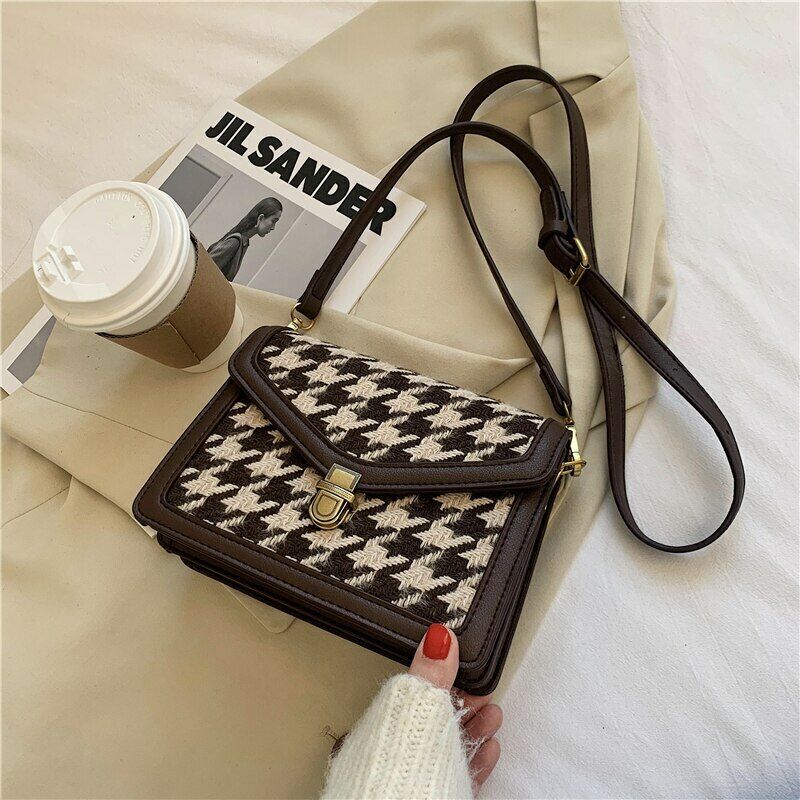 Houndstooth Crossbody Bag Shoulder Handbags Female Luxury Trending Bag Purses