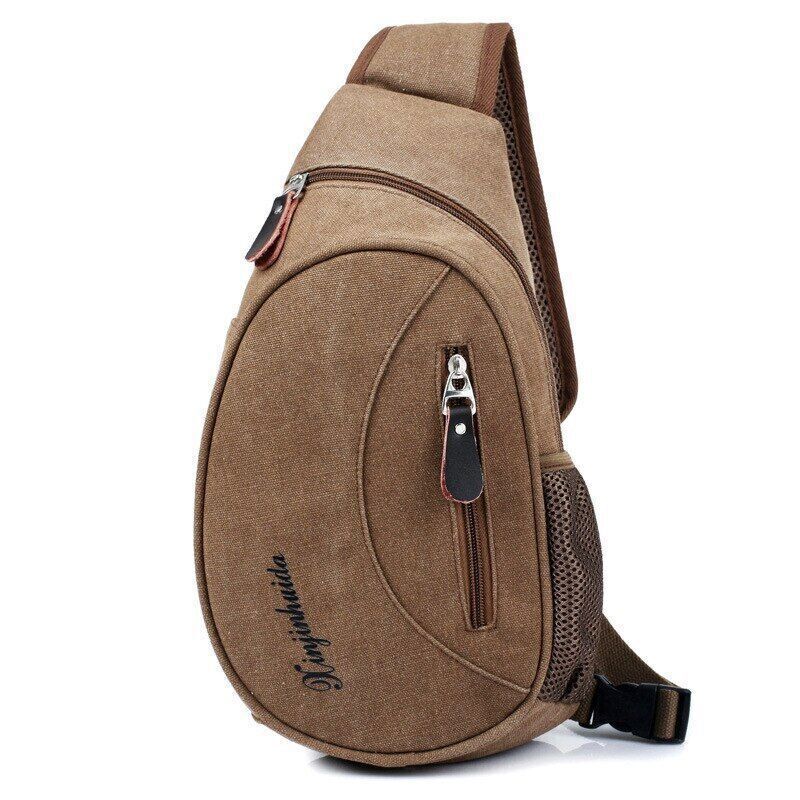 Men Canvas Small Sling Bag Zipper Outdoor Military Waist Pack Sling Chest Bag