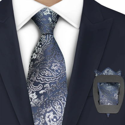 Men Necktie 2Pcs Jacquard Woven Paisley Tie Handkerchief Business Party Wear 7cm