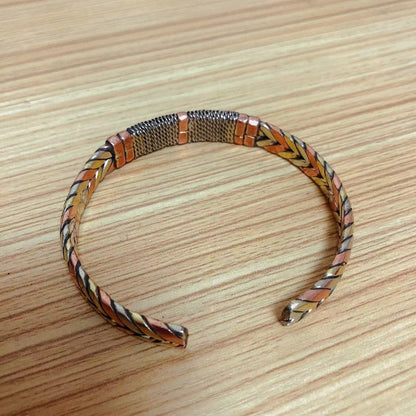 Tibetan Handmade Tri-Color Copper Bracelet 0.8cm Wide Adjustable Cuff