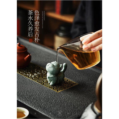 Green Sandstone Cat Tea Pet Ornament 6.2cm Tea Set Tray Decoration Tea Play