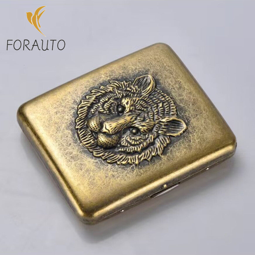 Handmade metal carving tiger cigarette case antique -