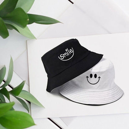 Bucket Hat Korean Men Women Smile Reversible Outdoor Fisherman Cap Nice Gift