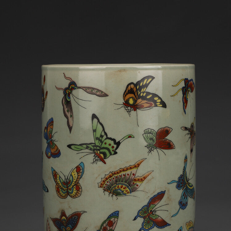5.20 Inch Chinese Famille Rose Porcelain Qing Tongzhi Butterfly Design Brush Pot