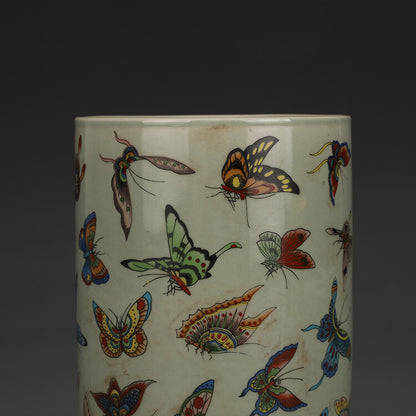 5.20 Inch Chinese Famille Rose Porcelain Qing Tongzhi Butterfly Design Brush Pot