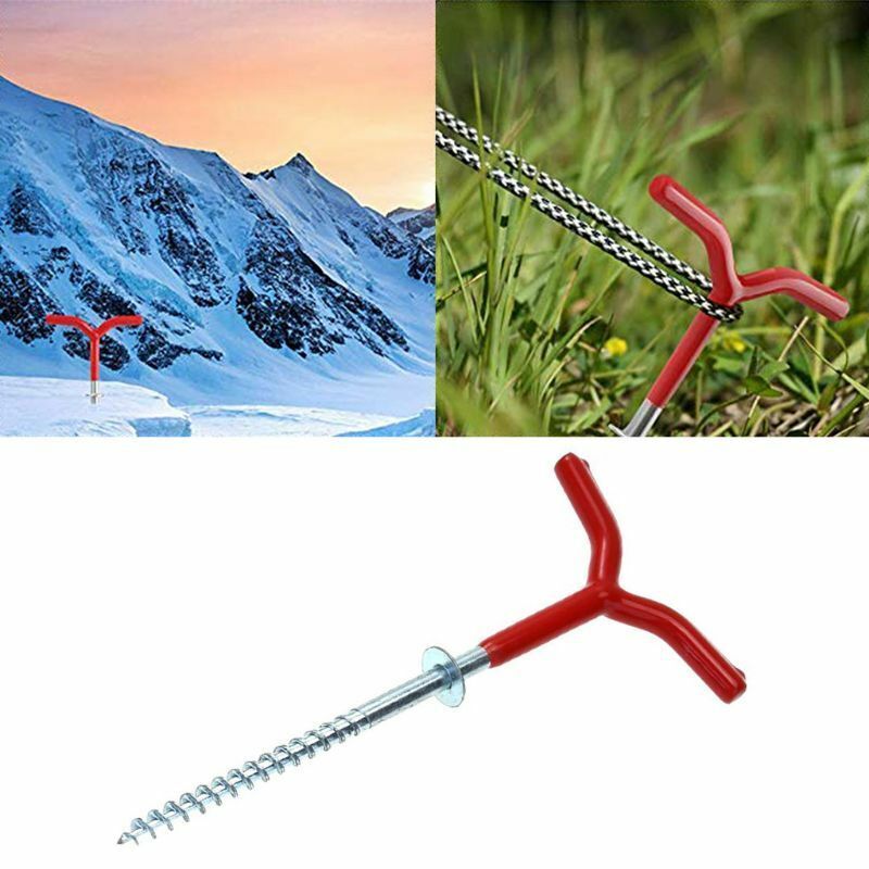 Outdoor Camping Tent Stakes Ice Fishing Screw Rod Ground Anchor Pole Red Silver