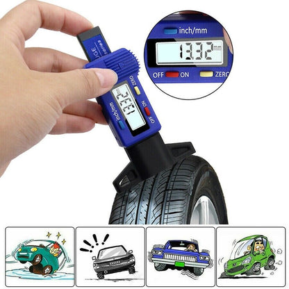 Blue Digital Tyre Depth Gauge Tread Checker Car Tire Tester Brake Shoe Pad Wear