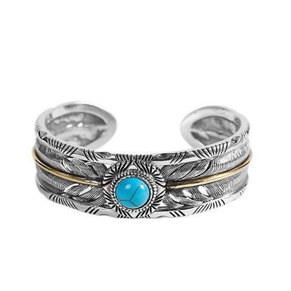 Turquoise imitation Feather Bangle Open Cuff Bracelet Women Retro Jewelry