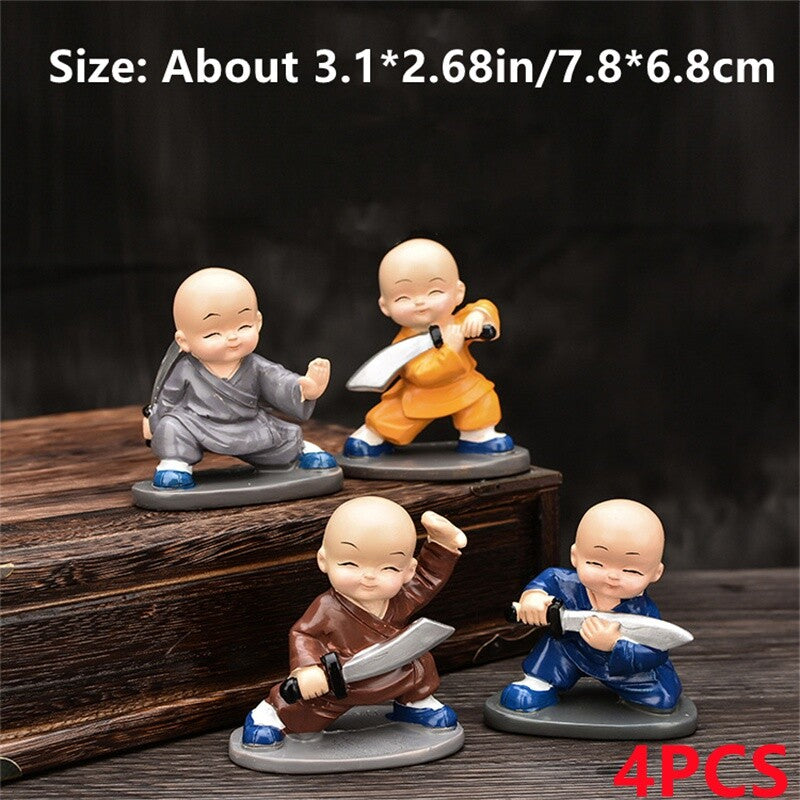 4X Monk Figurine Car Interior Ornament Shaolin Kung Fu Statue Buddha Doll Decor