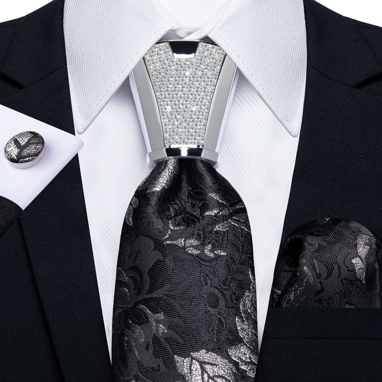Men Necktie 3Pcs Luxury Striped Ties Cufflinks Pocket Square Wedding Accessories