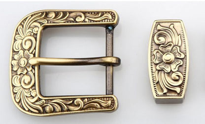 Men Belts Buckle Pin 35 40mm Inner Width Solid Brass Copper Carved Leather Craft