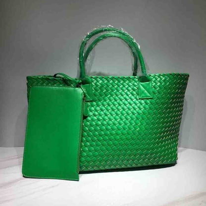 Tote Synthetic Leather Knitting Shoulder Shopper Bag Woven Large Purse Black 1PC