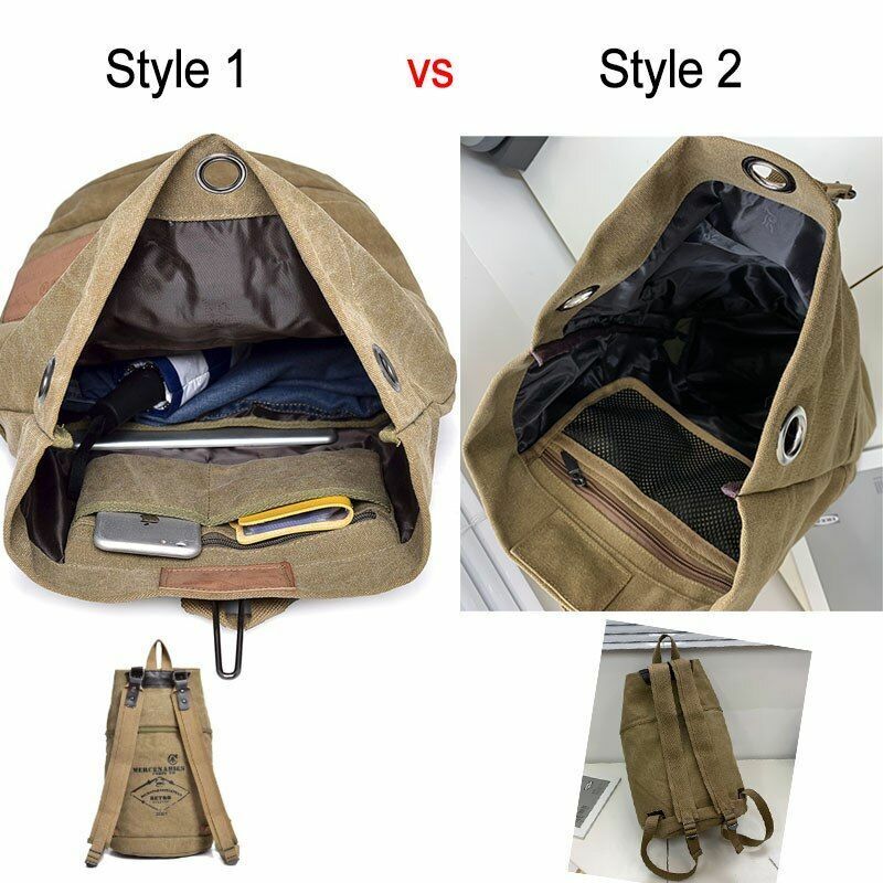 Tactical Bucket Canvas Backpack Letter Bag Outdoor Travel Climbing Round Pack L