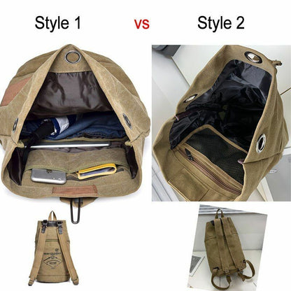 Tactical Bucket Canvas Backpack Letter Bag Outdoor Travel Climbing Round Pack L