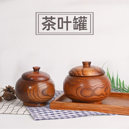 Wooden Tea Caddy 15×9cm Sealed Vintage Storage Jar Handmade Wood Craft