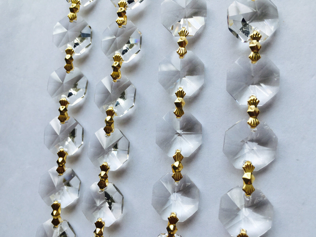 1 yards CRYSTAL 14MM OCTAGON PRISMS WEDDING GARLAND BRASS CHAIN CHANDELIER PART