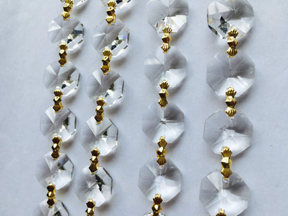 1 yards CRYSTAL 14MM OCTAGON PRISMS WEDDING GARLAND BRASS CHAIN CHANDELIER PART
