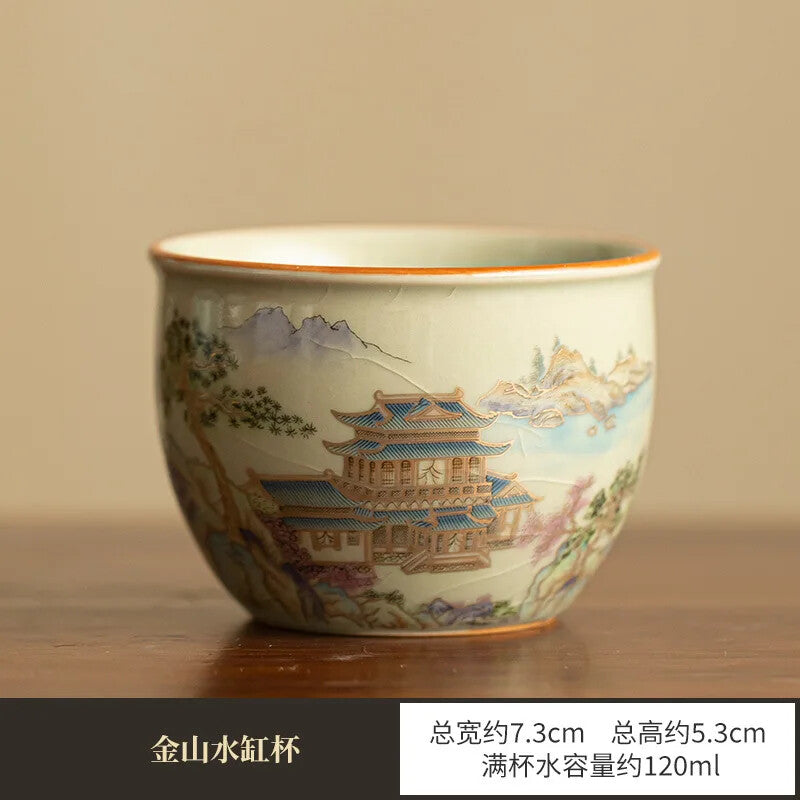 Chinese Tea Tureen Pottery Handmade Color Enamel Kungfu Teacups