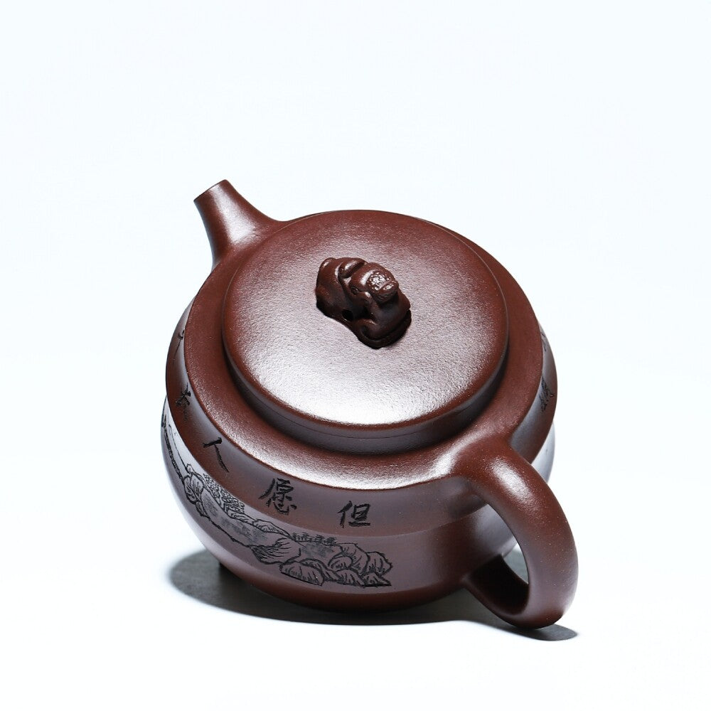 Handmade Carved Real Yixing Zisha Purple Clay Tea Pot Marked Certificate Paper