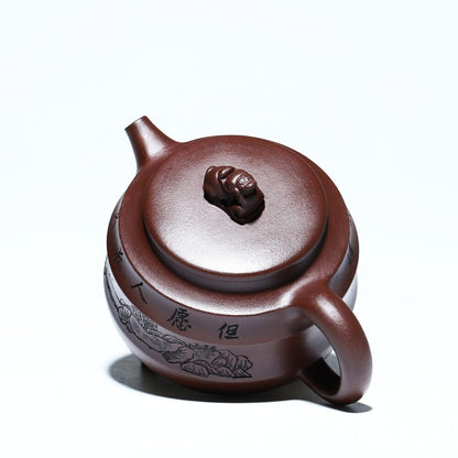 Handmade Carved Real Yixing Zisha Purple Clay Tea Pot Marked Certificate Paper