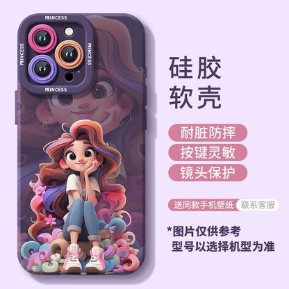 For iPhone 17 Pro Max Silicone Case with Lanyard–Kawaii Princess Cartoon Design