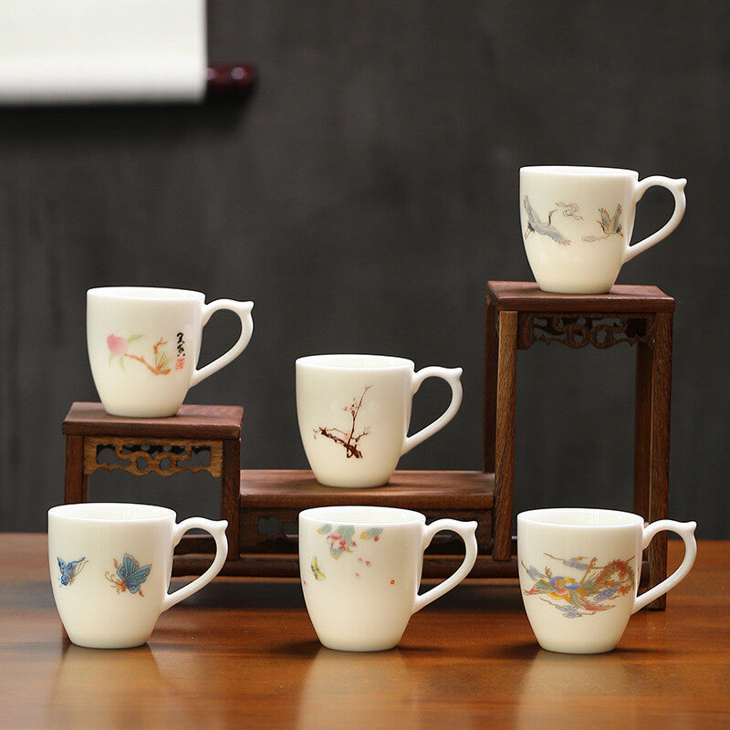 On Sales Porcelain Teacup With Handle Chinese Office Cup Ceramic Butterfly 100ml