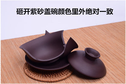 Real Yixing Gaiwan Kungfu Tea Set Purple Grit Tureen Zisha Cup Bowl Lid 130ml
