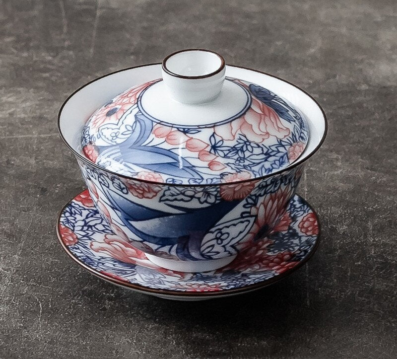 1pc 3.8" Chinese Blue and White Handmade Ceramic Teacup Travel Portable Gaiwan