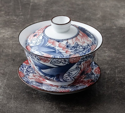 1pc 3.8" Chinese Blue and White Handmade Ceramic Teacup Travel Portable Gaiwan