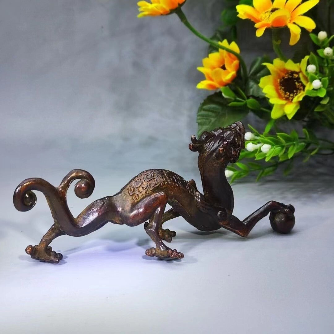 Rare Chinese Bronze Animal Statue dragon Tabletop Figurine Home Decor Gifts